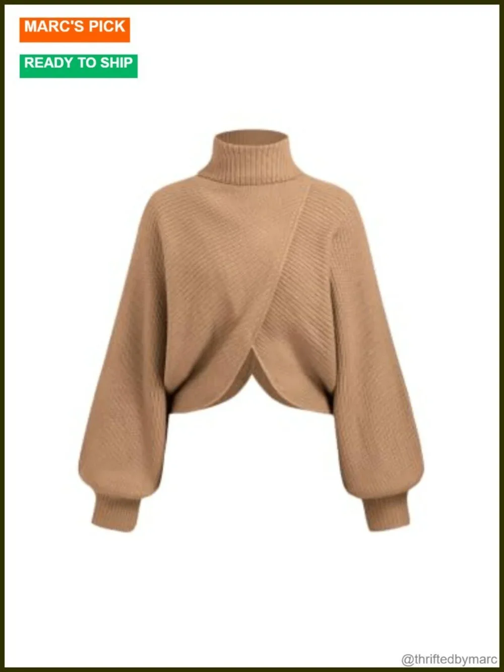 Cropped Turtleneck Sweater for Women Long Sleeve Lantern Sleeve